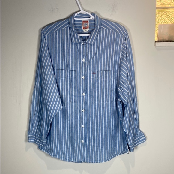 Pepsi Vintage Blue & White Striped Button Down Shirt Relaxed Fit 100% Cotton - Picture 1 of 8